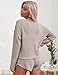 Ekouaer Womens Waffle Knit Pajama Sets Long Sleeve Top and Shorts Matching Lounge Set Sleepwear Loungewear Sweatsuit with Pockets A-Light Khaki Medium