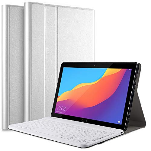 【PCATEC】Lenovo TAB P10 LAVIE Tab E TE510/JAW PC-TE510JAW 専用 超薄レザーケース付き Bluetooth キーボード☆US配列☆日本語かな入力対応 (Lenovo TAB P10 用, ホワイト)