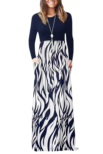 Image of AUSELILY Womens Long Sleeve Maxi Dress Casual Empire Waist with Pockets
