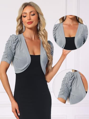Image of Allegra K Casual Short Sleeve Mesh Sheer Shrug for Women Open Front Cropped Cardigan Bolero