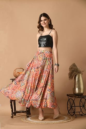 Image of VAGISHA Women's 4-Metre Flared Long Skirt | Skirts for Women Long Length | Long Skirts for Girls | Ethnic & Boho Printed Wear with Elastic Waist | Perfect for Party, Festive & Casual Look