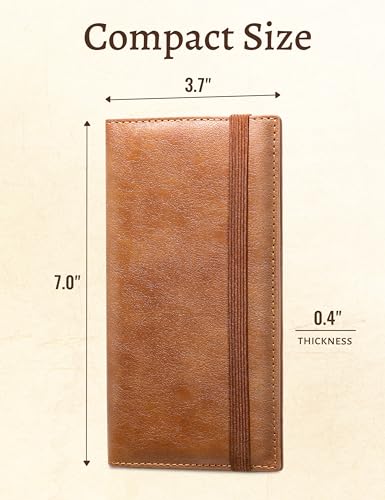 Image of Yarnic Checkbook Cover for Personal Checkbook Holder Light Brown | Check Book Covers with Pen Holder & Built-in Clear Plastic Divider for Duplicate Checks