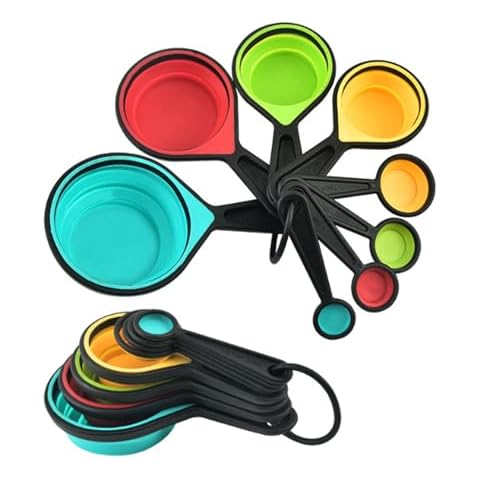 VUFVOID 8pcs Collapsible Silicone Measuring Cups and Spoons Set Adjustable Measuring Cup Camper Kitchen Accessories Measure Cups and Spoons Set Cover