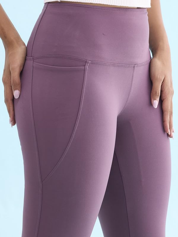 Image of GO COLORS Solid Nylon Stretch Ankle Length Training Tights | High Rise, Side Pockets