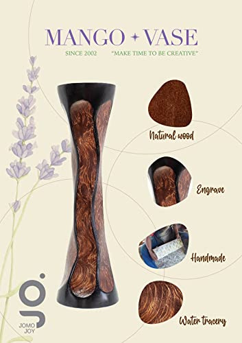 Tall & Slim 14" By 4" Sculptured Wooden Vase For Dried Floral And Decorative Grass Display Hand Crafted Brown Polished Mango Wood Painted Ribbing For Home Table And Floor Decor (Tall-Slim Ribbing #1) #TOP3