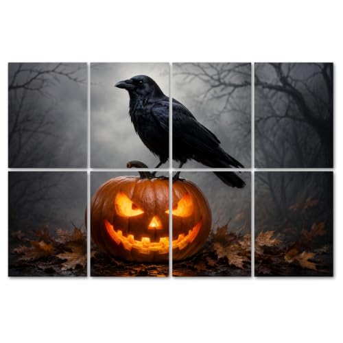Paquete de 8 paneles acústicos artísticos absorbentes de sonido VVLUXIDECO 48"x32" de fibra de poliéster con diseño Halloween