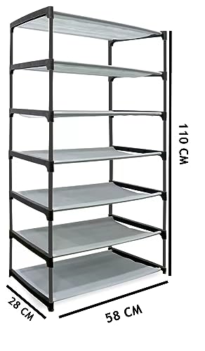 Image of CMerchants Multipurpose Portable Space Saving /Rack Shelf Organizer 6 Layer Shoe Rack Organizer Stand (Grey), Metal, 300 Mm Depth