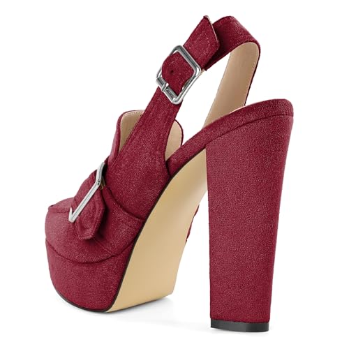Image of Women's High Heel Loafers Platform Pumps Round Toe Heels Chunky Heel Pumps Stylish Comfortable 4.8 Inch Slingback Heels
