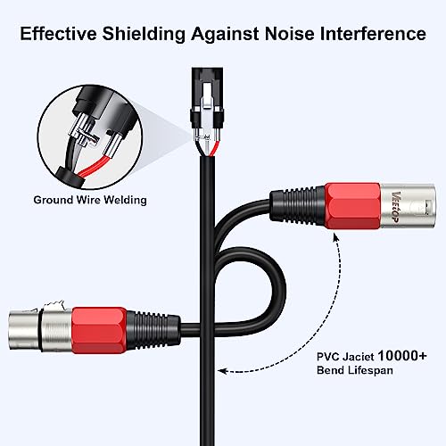 Veetop XLR Microphone Cable 3 Feet 2 Pack, Multi Colour XLR Patch Cable 3-Pin Silver Plated Premium Mic Cable,XLR Male to Female Cable for Mic Mixer,Audio Recording