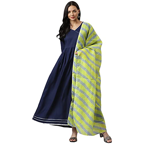Image of Stylum Women's Solid Rayon Angrakha Kurta Dupatta Set (Kdlehernavy36 Navy Blue, S)