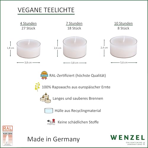 Wenzel Teelichte, Nature Lights, 7Std Brenndauer, 18 Stück