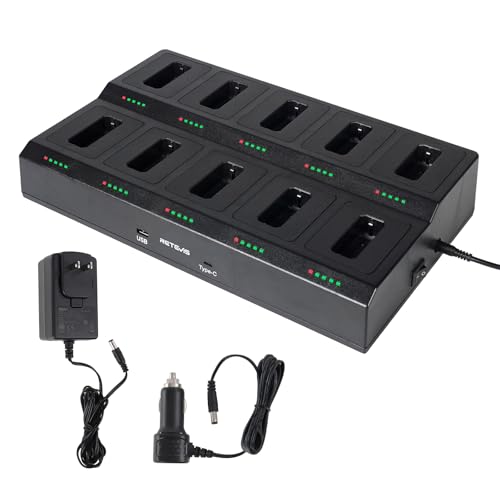 Retevis RT22 10-Way Walkie Talkie Charger, Ten Way Multi Unit Charger, for Retevis RT22 RT22S RB19 RB19P RB39 RB39P Walkie Talkie and Battery, 5 LED Indicators, AC/DC Adapter, Replaceable Base(1 Pack)