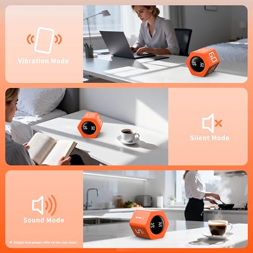 Image of Productivity Timer 1, 5, 10, 30, 60 Minutes Preset, Desk Cube Timer with Gravity Sensor /Mute /Vibration for ADHD, Work, Study, Kitchen, Back to School (Luxe Orange)