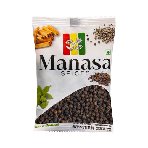 Image of Manasa Spices Premium Black Pepper Whole 50g | Kali Mirch /Sabut Gol Mirch | Sun-Dried Peppercorns from Western Ghats | Bold Aroma & Strong Flavor for Cooking