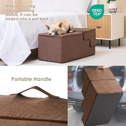 Image of EHEYCIGA Dog Stairs for High Bed 22.5 inch H, 5-Step Dog Steps for Bed, Pet Steps for Small Dogs and Cats, Non-Slip Balanced Pet Ramp Indoor, Brown