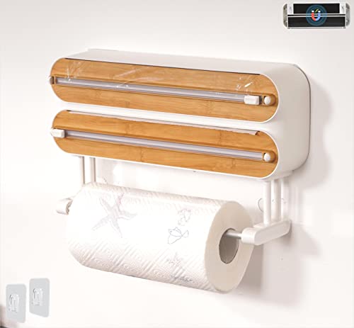 Distributeur Papier Aluminium et Film avec Porte Sopalin - Quasziwa Support Sopalin Mural Pour 3 Rouleaux, Derouleur Film Alimentaire Magnétique avec Coupeur Pour Cuisine - Devidoir Essuie Tout, Blanc