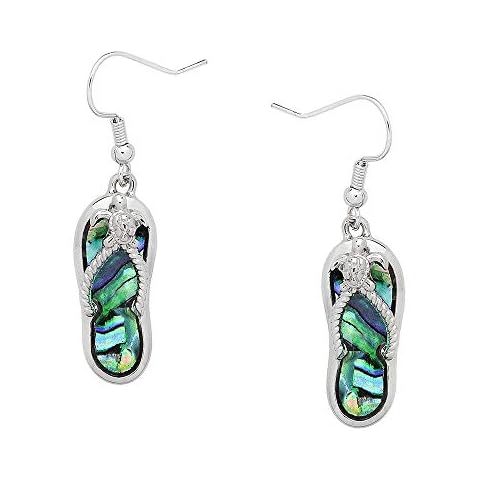 Liavy's Sea Turtle Flip-Flop Sandals Fashionable Earrings - Abalone Paua Shell - Fish Hook - Unique Gift and Souvenir Cover