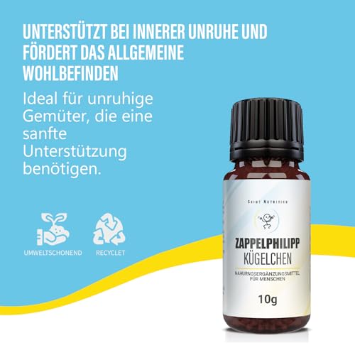 Saint Nutrition® Zappelphilipp Kügelchen – Natürliche Unterstützung für Kinder bei Unruhe und erhöhtem Bewegungsdrang – Unterstützung der Konzentration bei stressigen Situationen – 10g