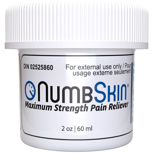 Numbskin 5% Lidocaine Numbing Cream - Maximum Strength Tattoo Numbing Cream - Nonprescription Topical Anesthetic Pain Relief Cream for Painless Tattooing, Piercing, Microblading - 2oz