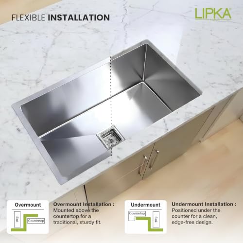 Image of LIPKA 24x18x10 inches Handmade Single Bowl Kitchen Sink | 304-Grade Stainless Steel Sink with Brushed Matte Finish | Kitchen Sink Including Coupling, Silver