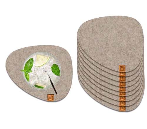 Miqio® Posavasos de fieltro de diseño Stone, juego de 10 unidades, 13 x 11 cm, sostenibles Öko-Tex, posavasos de fieltro | 10 posavasos para bebidas, vasos, velas, tazas, bar, decoración de mesa,