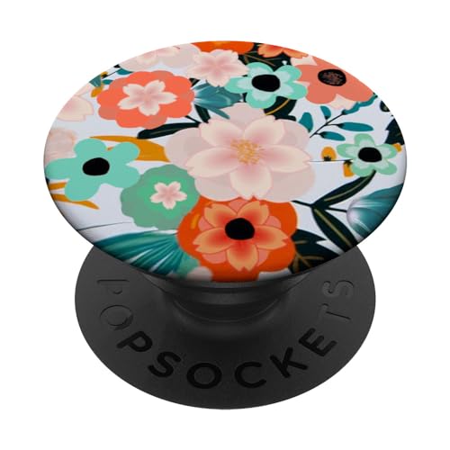 Phone Grip Floral Print. Teal Pink Orange Flower Design PopSockets PopGrip: Swappable Grip for Phones & Tablets PopSockets Adhesive PopGrip