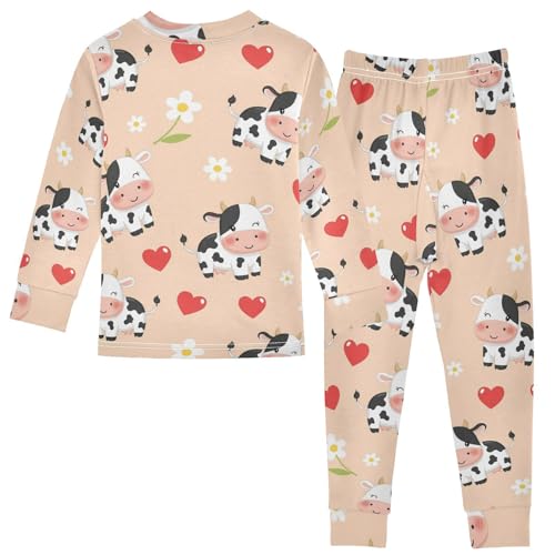 Pajama Sets Long Sleeve Cute Cows with Hearts Soft Comfy Sleepwear 2 Piece PJS 3-8T3