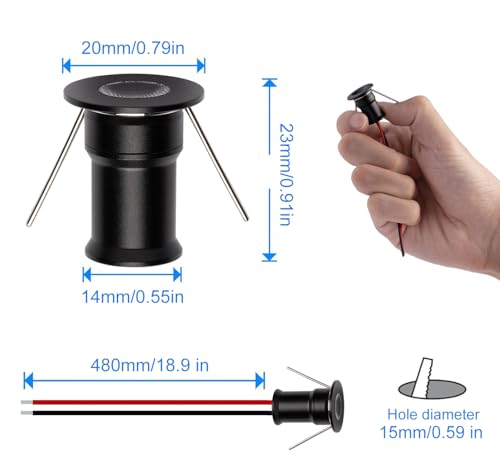 HHTUN 902 30°LED mini Spotlight,DC12V 1W,80Ra,75lm,Small Size,Embedded Installation,Suitable for Cabinet Lighting Such as Wine cabinets,Shoe cabinets,etc.,with Power Supply(4000K,Black,9Pack) by HHTUN - Image 5