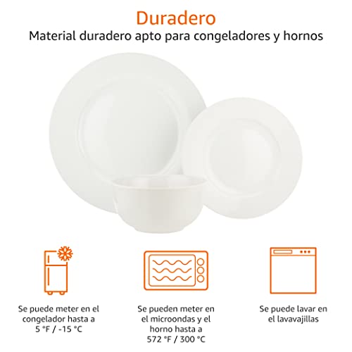 Miniatura 3 de Amazon Basics Vajilla para 6 personas (18 Unidad), Blanco