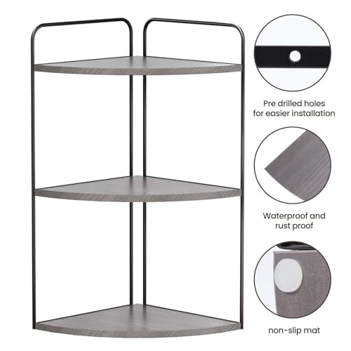Image of Forest Angle Bathroom Counter Organizer,Countertop Organizer,Vanity Organizers,Bathroom Storage,Bathroom Sink Caddy,Counter Shelf,Corner Counter,Corner Shelves(Black-Grey)