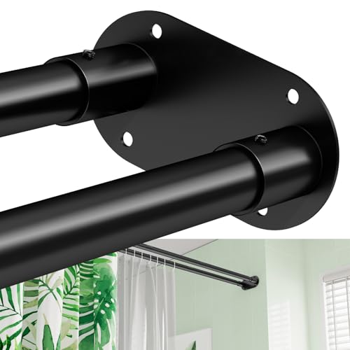 Double Shower Curtain Rod Adjustable 28 to 76 Inches Wall Mounted Double Shower Rod Rustproof Black Shower Curtain Pole for Bathroom Laundry Room Bathtub and more