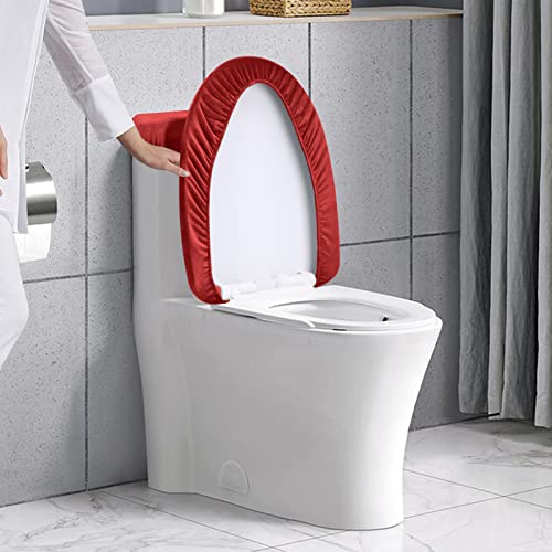 Stretch Velvet Toilet Lid Cover and Toilet Tank Lid Cover, Bathroom Super Soft Velvet Toilet Seat Cover Set Luxury Velvet Plush, with Elastic Bottom, Machine Wash, Red