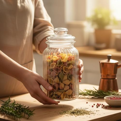 Image of STAR WORK - 1500 ML Glass Storage Jars - Clear Glass Jars with Airtight Lids airtight glass Kitchen Jars for Canning, Fermenting (6)