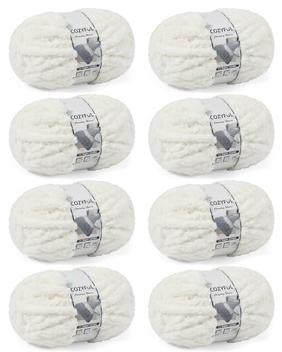 Image of Cozyful Chunky Yarn for Hand Knitting, #9 Thick Jumbo Big Chunky Yarn for Crocheting, Super Chunky Knit Blanket Yarns, Large Chunky Chenille Yarns, 8 Pack (30 yds 8 oz Each Skein), Cream