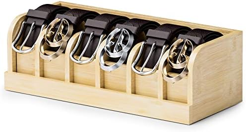 MinBoo Bamboo Belt Organizer Box ,6 Grids Belt Rack, Belt Organizer for Closet and Drawer, Belt Storage Organizer and Displayer, Belt Organizer for Men Women (Natural Bamboo)