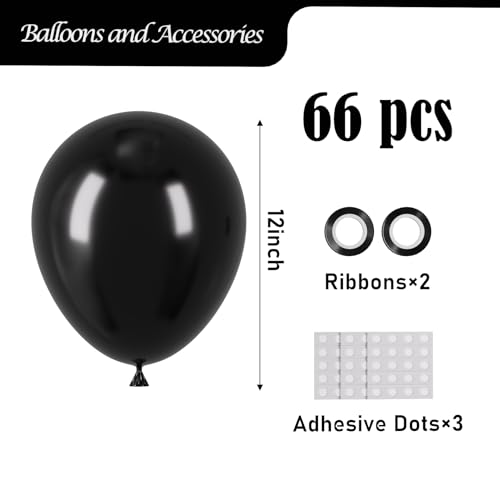 Image of Voircoloria Black Balloons, 66pack 12inch Black Latex Party Balloons for Graduation, Wedding, Birthday, New Year, Baby Shower, Anniversary, Holiday Party Decorations
