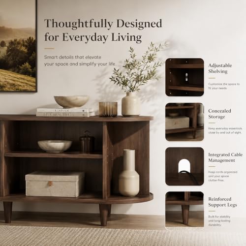 MXV 58" Mid-Century Modern TV Stand with Sliding Doors, TV Consoles with Power Outlet, Fluted Entertainment Center with Adjustable Shelves for Living Room - Image 2