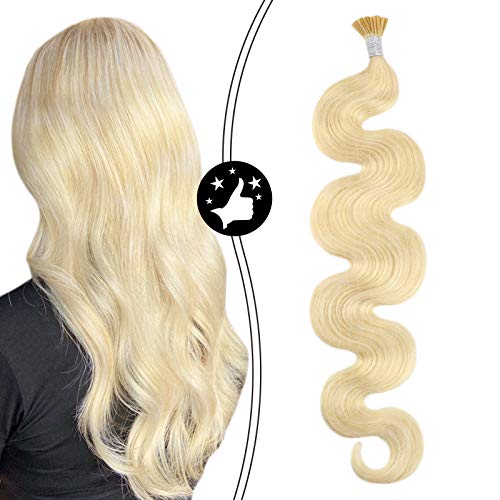 Moresoo 24 Inch I Tip Hair Extensions Human Hair Extensions Wavy Bonded Hair Extensions Human Hair Color #613 Bleach Blonde Human Hair Cold Fusion Hair Extensions Remy Hair 50s 40g