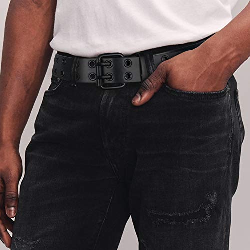 Image of Grommet Leather Belts for Women, Black Belt Women Men with Double Holes