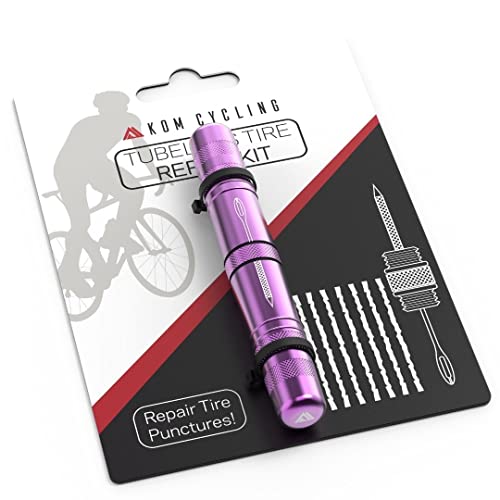 KOM Cycling Tubeless Tire Repair Kit for Bikes 8 Colors! Fixes Mountain Bike and Road Bicycle Tire Punctures Includes Tire Repair Fork and Reamer 8 Bacon Strips. Tubeless Repair Made Easy
