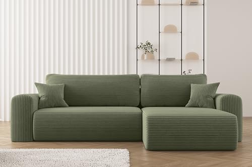Kaiser Möbel Ecksofa Capri mit schlaffunktion und bettkasten - Modern Design Couch Sofagarnitur Couchgarnitur Polsterecke freistehend Stoff POSO Hellgrun Rechts – Bild 3