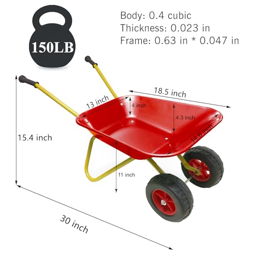 Image of 2 Wheel Toddler Gardening Tool Metal Wheelbarrow for Kids Wheel Barrow(red) | Kids Gardening Tools Set Children Wheelbarrow Gift Wheel Barrel All Seasons Digging Weed,Sand,Sweeping Leaves,Snow