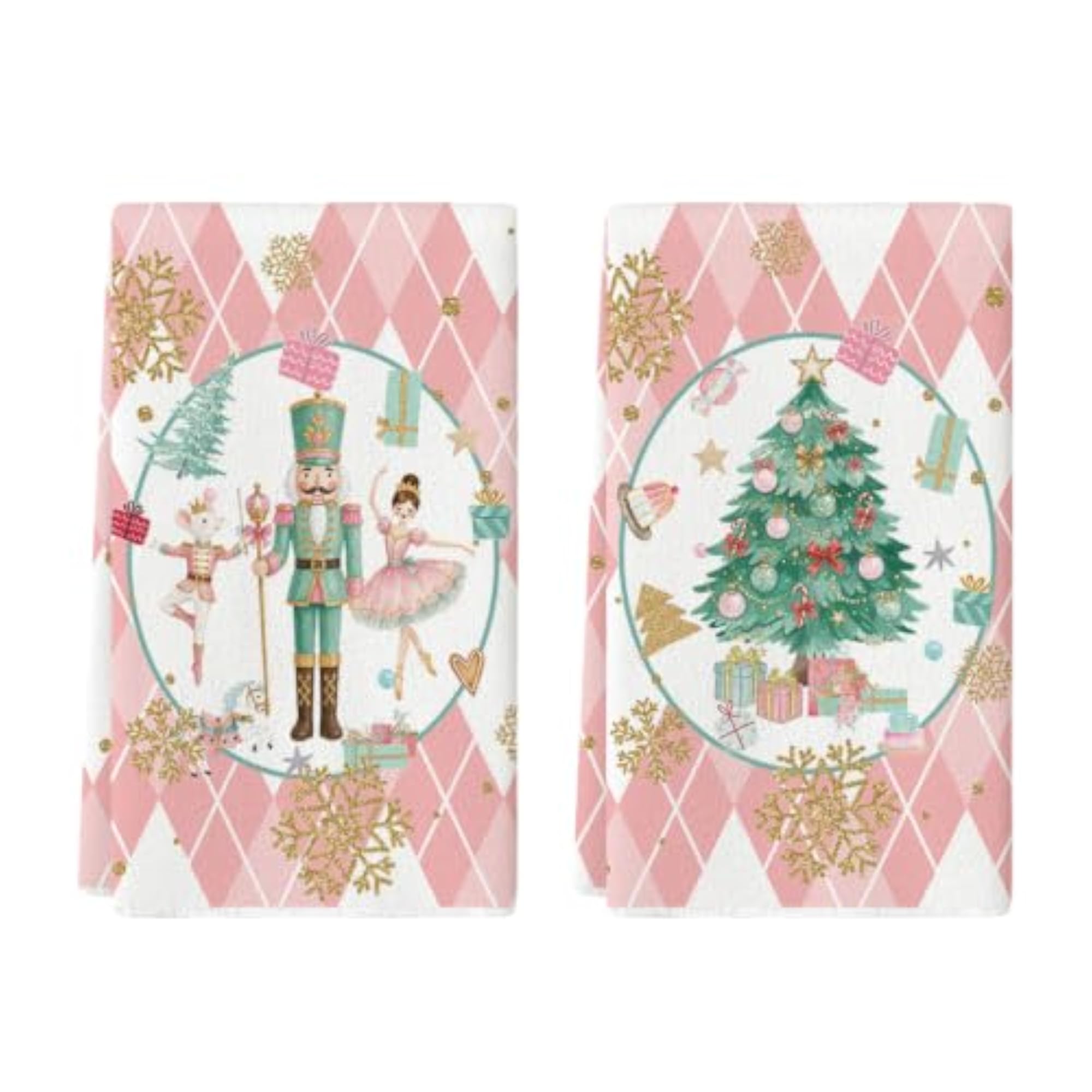 Pink Nutcracker Tree Christmas Kitchen Towels Set of 2