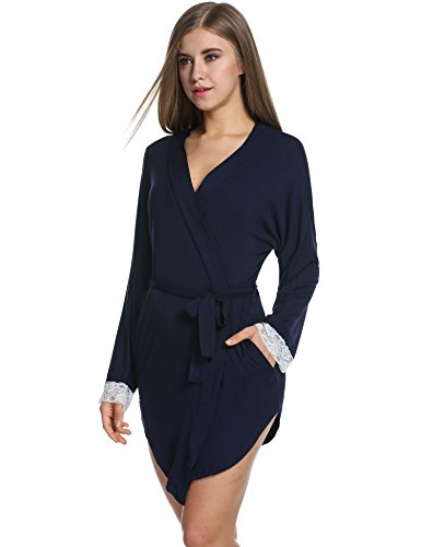 Avidlove Womens Robe Soft Short Kimono Bathrobe Sleepwear with Lace Decor