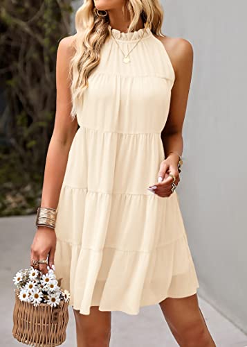 KIRUNDO Womens Summer Dresses 2025 Casual Halter Sundress Sleeveless Flowy Mini Babydoll Tiered Pleated Beach Dress4