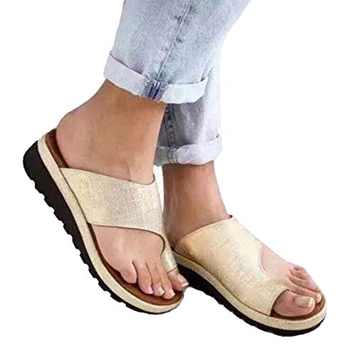GHJUH Summer Women Platform Slippers PU Leather Soft Sandals Big Toe Bone Orthotic Sandals Stylish Beach Flip Flops Outdoor Open Toe Sandal
