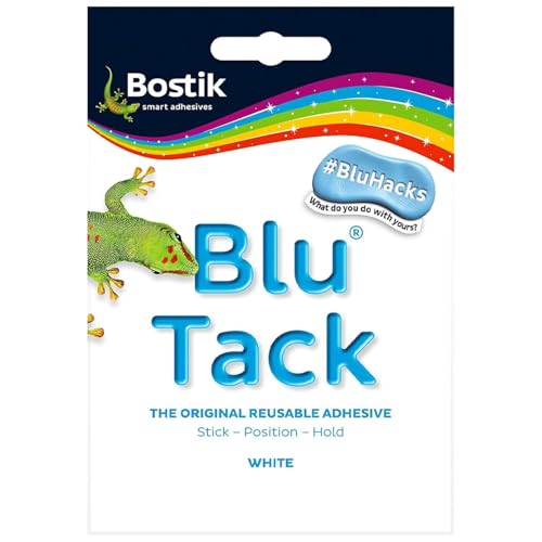 MM Bostik Blu Tack White | Multi-Purpose Adhesive Tack | Reusable, Clean & Safe | Ideal for Posters, Paper, & Craft Projects | Non-Staining Sticky Tack for Home, Office & School (1)
