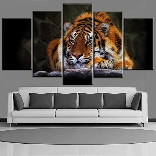 Tableau tigre en 5 pièces 150x80cm de style moderne - 2