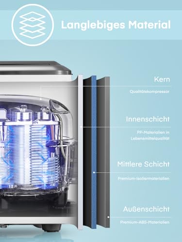 Foto von Eiswürfelmaschine Testsieger 2024, 14 kg 24 Stunden, 9 Eiswürfel in 6-8 Minuten, Gerauscharmer Betrieb, 120W Ice Maker mit Schaufel u. Korb, Eiswürfelbereiter Klein für Zuhause, Büro