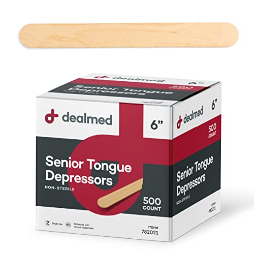 dealmed 6 senior tongue depressors  500 non-sterile wood tongue depressor sticks for crafts medical practice emergency first aid kits 500box pack of 1